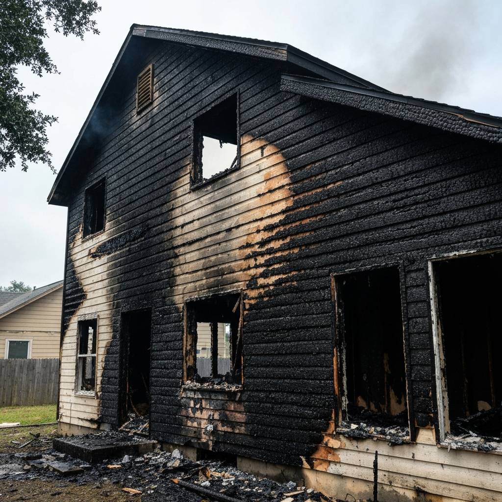 Fire-damaged Tampa home exterior
