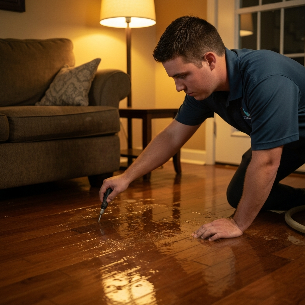 Technician inspecting water damage