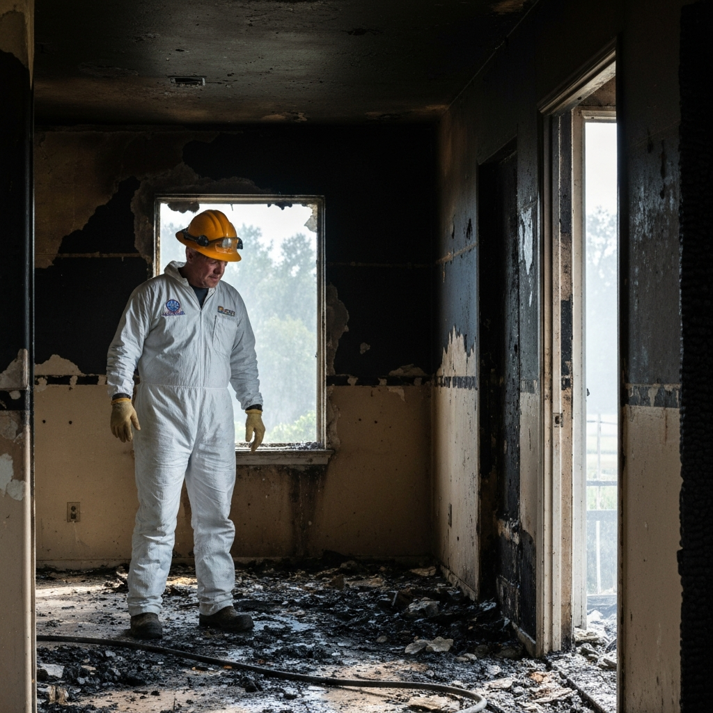 Inspector assessing Tampa fire damage