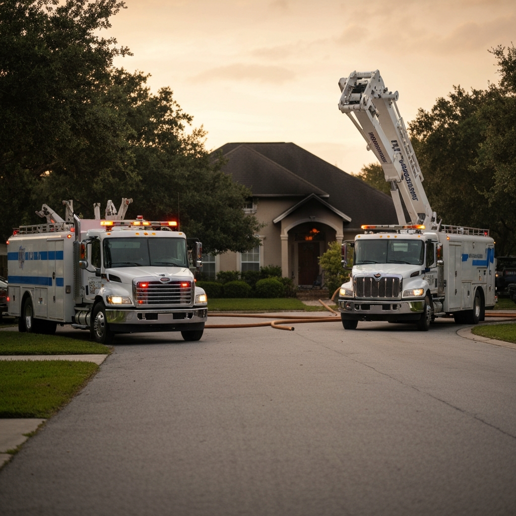 Restoration trucks at Tampa house