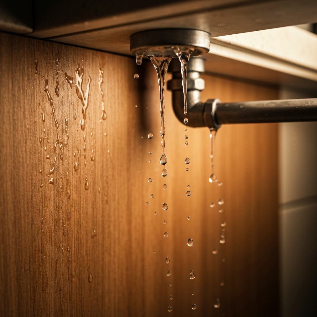 Leaking pipe under kitchen sink