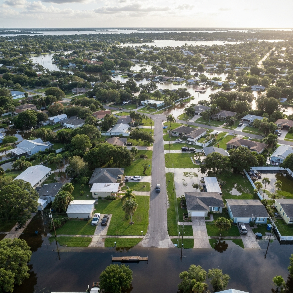 Aerial view of Florida homes with water damage
