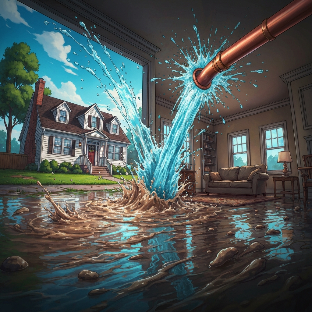 House with flooding and burst pipe