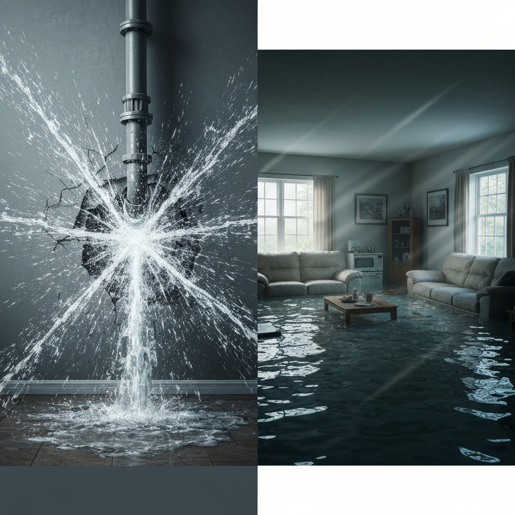 Burst pipe vs. floodwater damage split