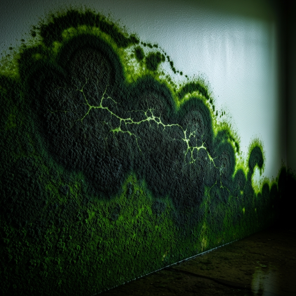 Water-damaged wall with mold