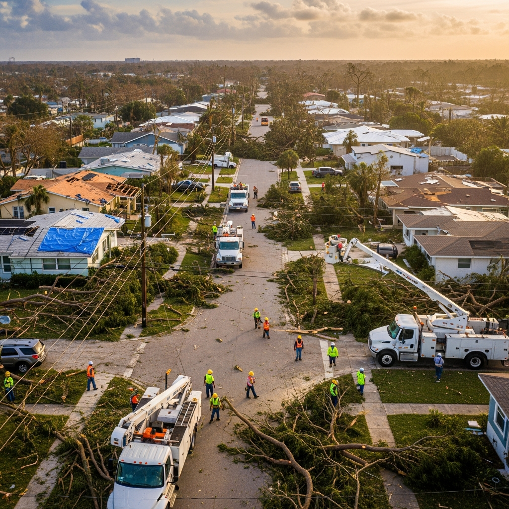 Workers cleaning storm-damaged Tampa street