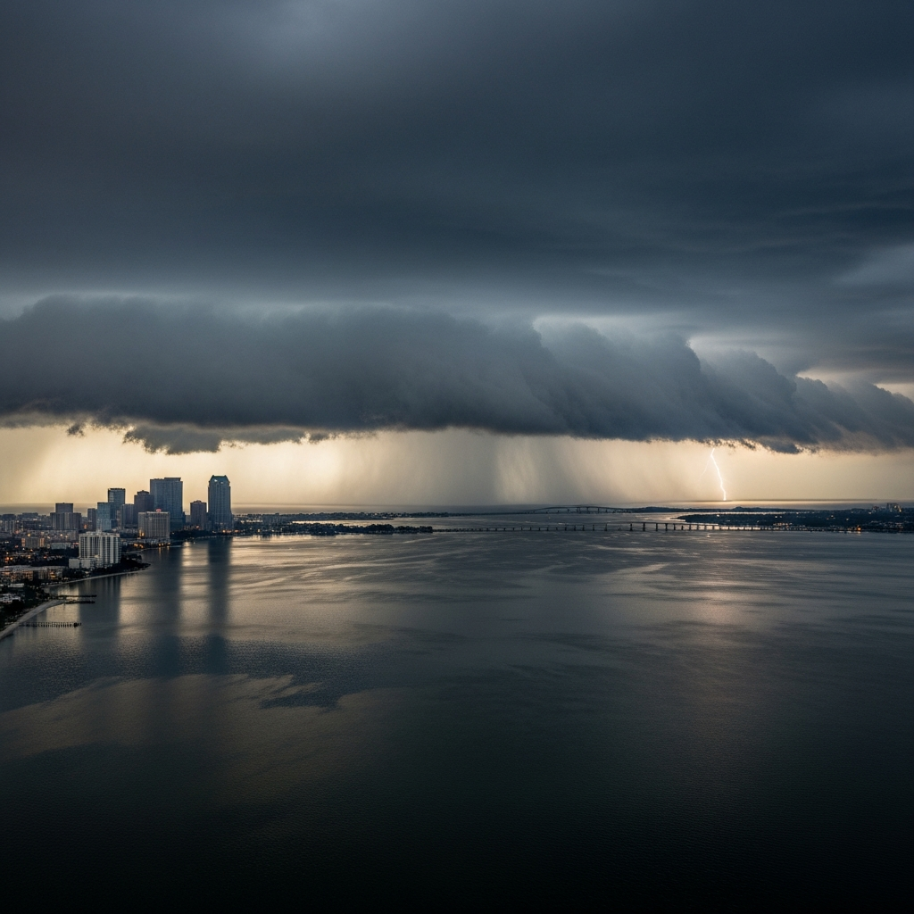 Storm clouds over Tampa Bay coast