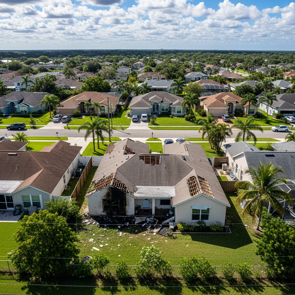 Aerial view Tampa home water damage