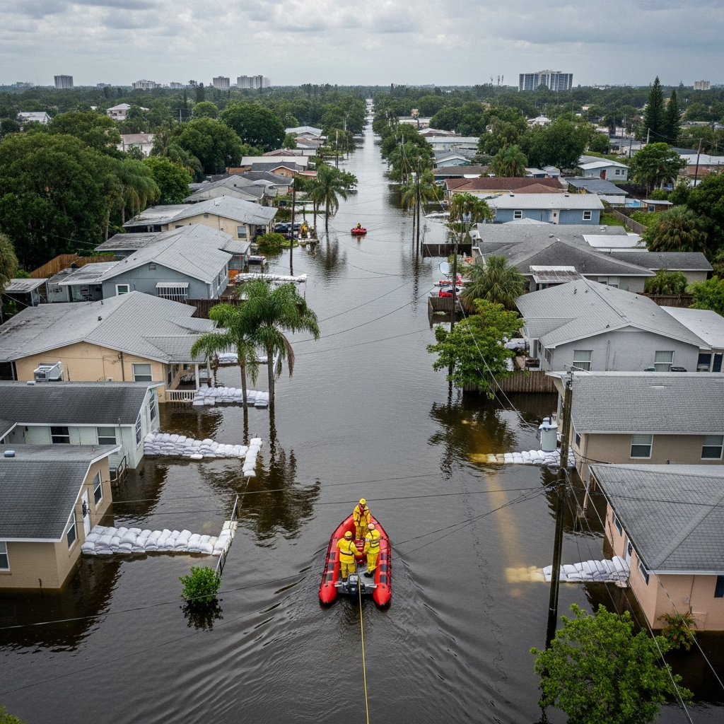 Flooded Tampa neighborhood aerial view