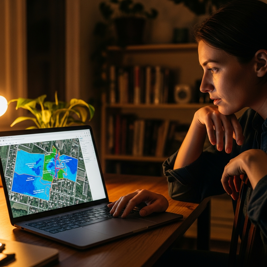 Person viewing flood map online